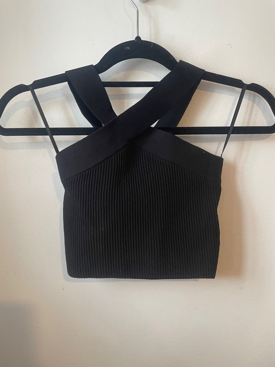 Babaton Black Ribbed Crop Top Sz XS B125 - Picture 4 of 4